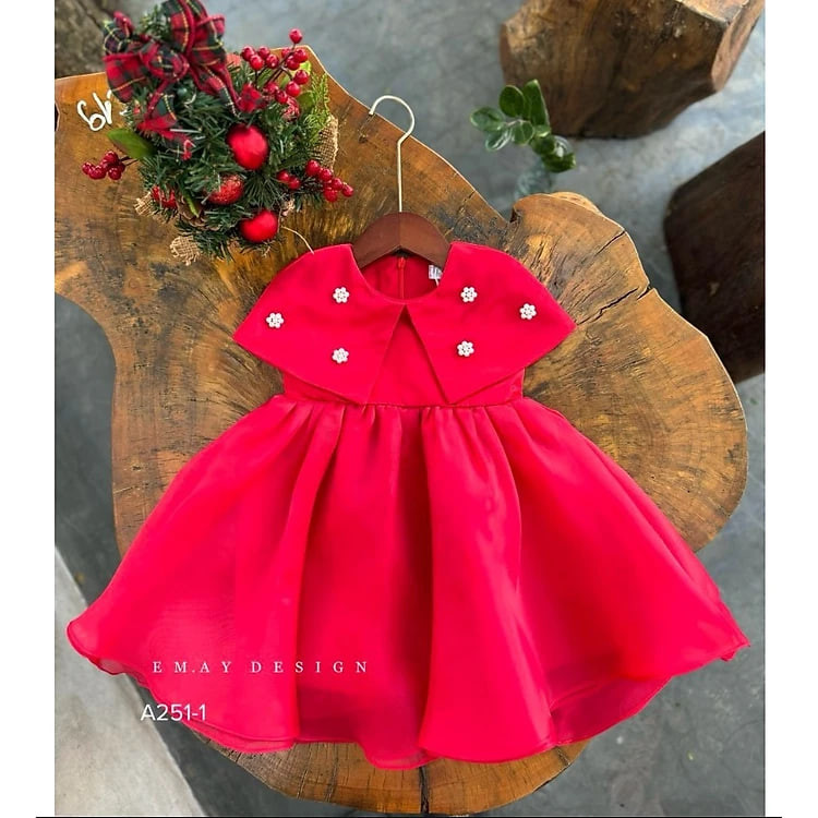 Đầm babydoll cổ lá cho bé gái đi chơi du lịch dự tiệc đẹp size 10-40kg chất vải mát mẻ