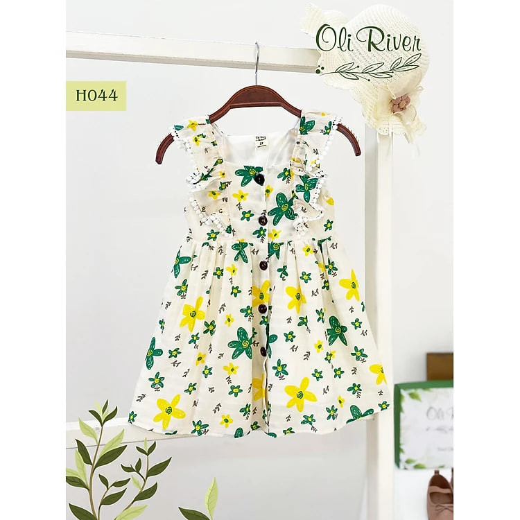 Váy hè cho bé gái 1-10 tuổi sát nách cánh tiên dáng xòe, Đầm babydoll trẻ em vải thô đũi nhẹ thoáng mát