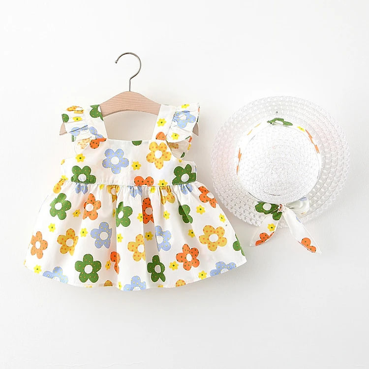 Set đầm cho bé kèm mũ rộng vành xinh xắn, đầm đi biển mùa hè cho bé từ 9-18kg - váy xòe cho bé dễ thương (SD-3655G)