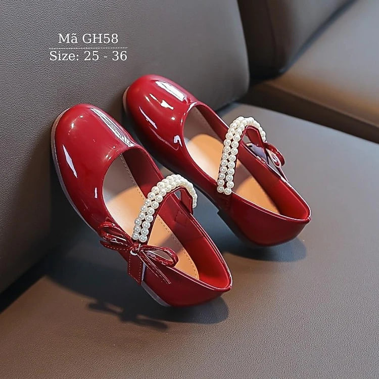 Giày búp bê đỏ xinh xắn và dễ thương cho bé gái 3 đến 12 tuổi đính đá tiểu thư công chúa GH58