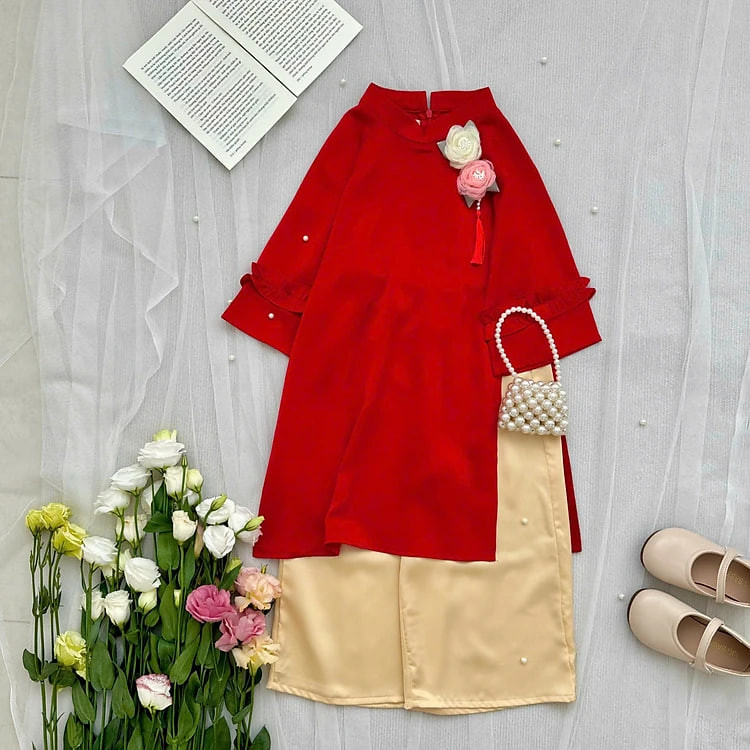 Bộ áo dài tết cho bé gái mẫu CÁT TƯỜNG xinh xắn diện tết năm mới giáng sinh noel từ 12-50kg hàng thiết kế cao cấp