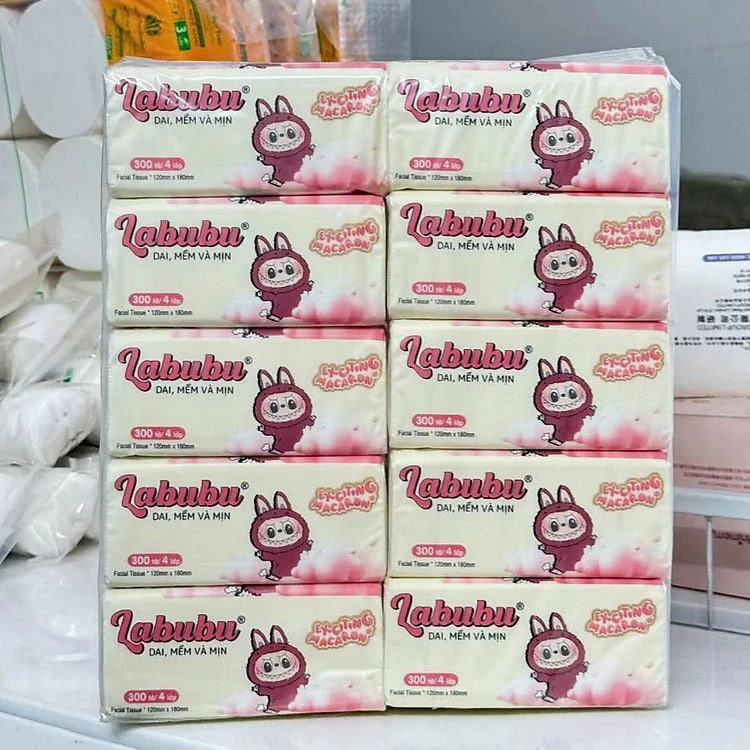 Sản phẩm phụ kiện phòng ăn -Combo 10 bịch giấy ănLabubu 300 tờ - 4 lớp / 1 gói siêu mềm mại siêu dai tiết kiệm và an toàn