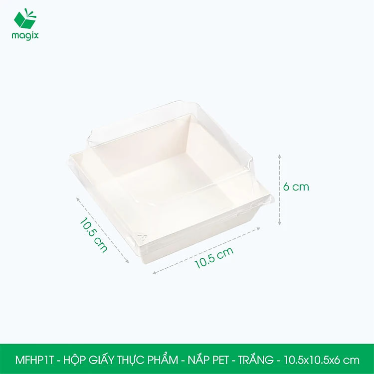 Combo 25 hộp giấy thực phẩm nắp Pet, hộp giấy đựng thức ăn, hộp bánh nắp trong