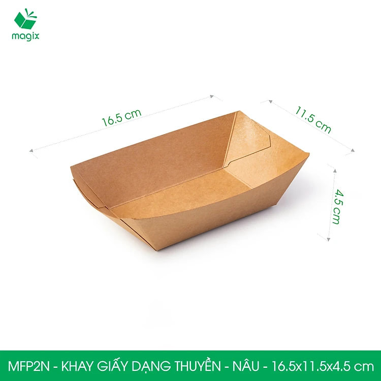MFP2N - 16.5x11.5x4.5 cm - 50 khay giấy dáng thuyền đựng thức ăn, khay giấy đựng món tráng miệng