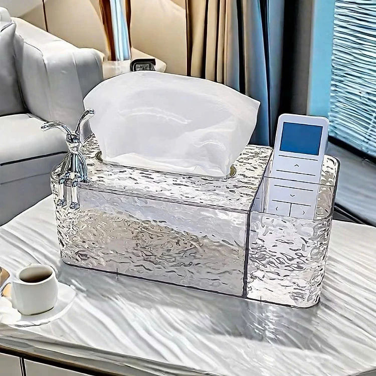 Hộp Đựng Khăn Giấy Vân Kim Cương Trong Suốt Tích Hợp Khay Đựng Đồ Đa Năng Charm Thỏ Sang Trọng - HÀNG CHÍNH HÃNG MINIIN
