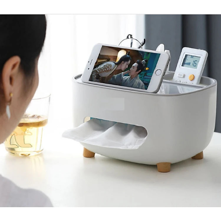 Hộp đựng khăn giấy, remote, điện thoại để bàn cao cấp, Kệ lưu trữ đồ dùng đa năng siêu tiện dụng