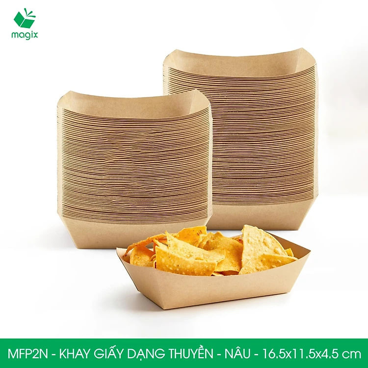MFP2N - 16.5x11.5x4.5 cm - 50 khay giấy dáng thuyền đựng thức ăn, khay giấy đựng món tráng miệng