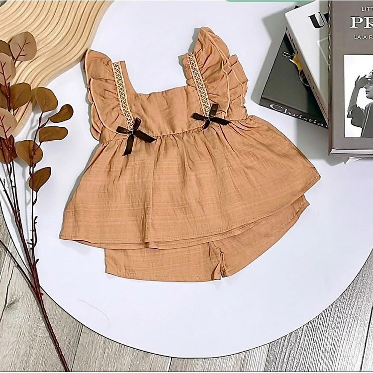 Đồ bộ bé gái, Bộ quần áo mùa hè cho bé gái tay cánh tiên dễ thương từ 18-35kg chất đũi mềm mịn mát