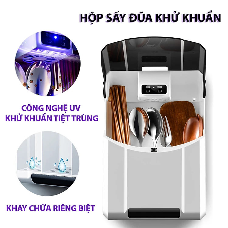 Hộp đựng đũa thìa muỗng dao khử khuẩn chống ẩm mốc dán tường , máy sấy dụng cụ nhà bếp tiệt trùng bằng tia UV - gia dụng thông minh