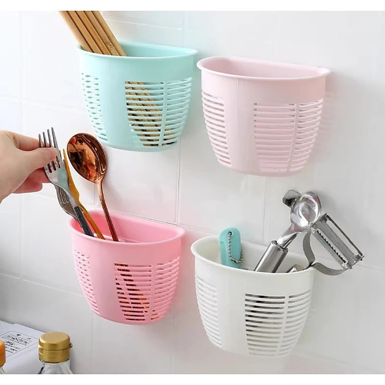 Giỏ rổ nhựa dán tường cao cấp đựng miếng rửa chén và nhiều vật dụng nhỏ như lược kéo bàn chải đũa thìa muỗng - rổ nhựa dán tường siêu dính không cần khoan tường bắt ốc vít
