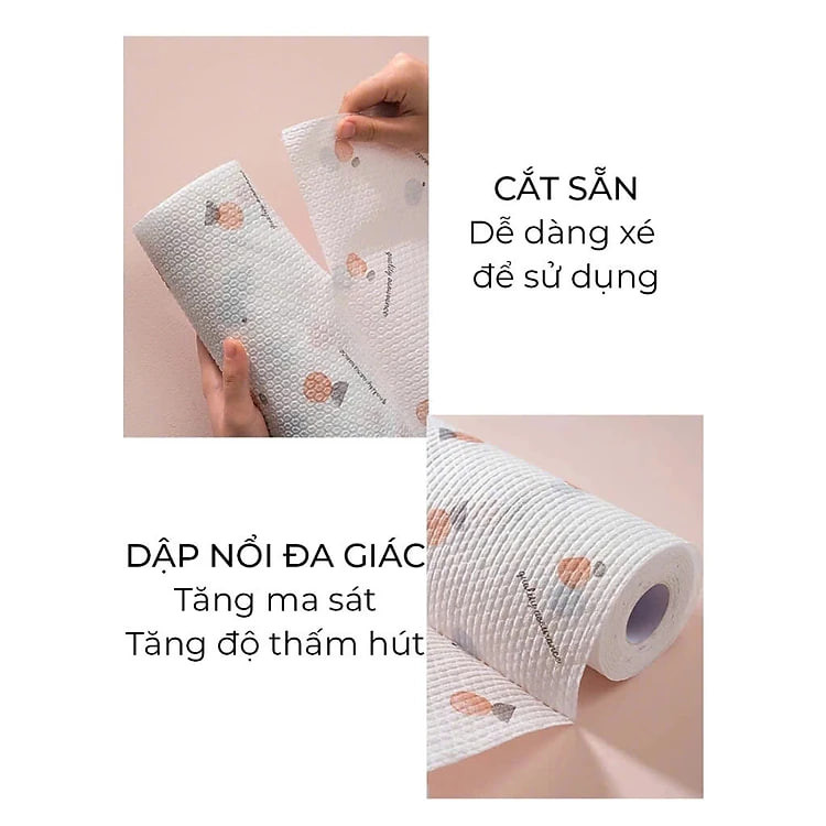 Khăn giấy cuộn đa năng lau bếp bát đĩa đồ gia dụng kích thước 20x25cm thấm hút tốt, dai khó rách, có thể tái sử dụng