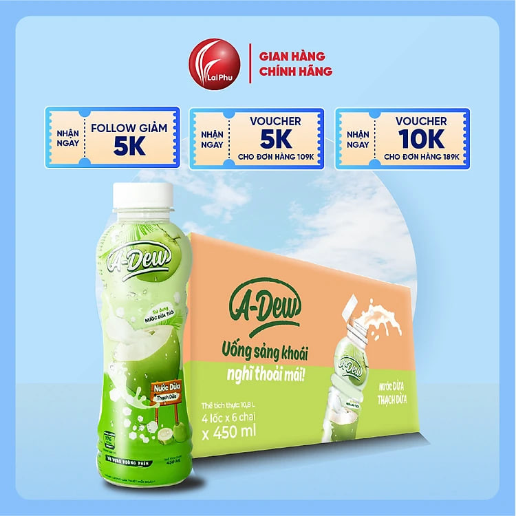 Nước Dừa Thạch Dừa A-Dew Chai 450ml - Thùng 24 Chai