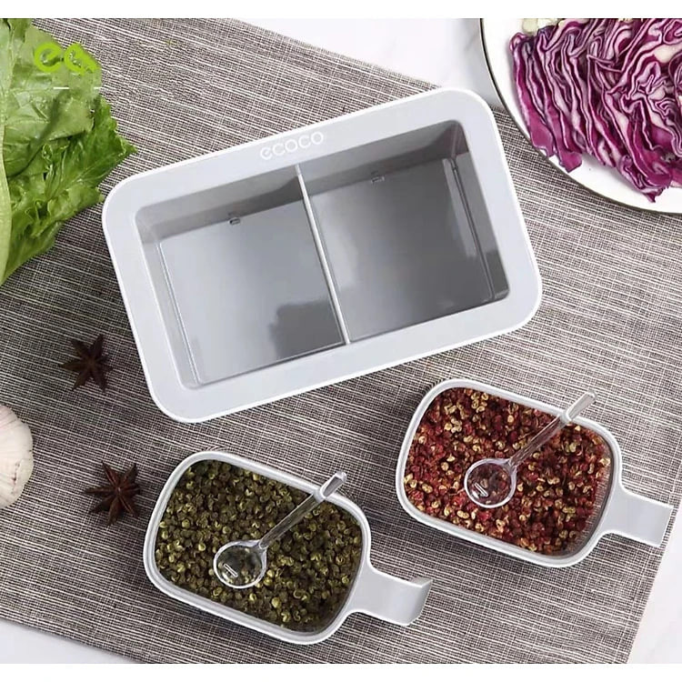 ✅ hàng cao cấp - Bộ đựng gia vị 3 ngăn và bộ đựng gia vị 2 ngăn - hộp đựng gia vị thông minh kèm thìa bằng nhựa ABS gọn gàng tiện lợi - gắn tường không cần khoan đục