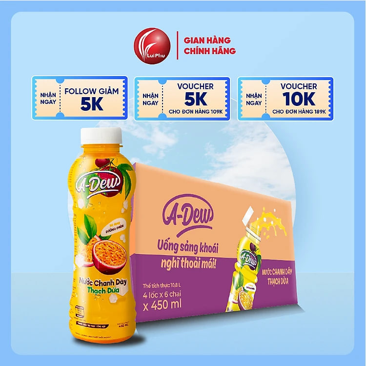 Nước Chanh Dây Thạch Dừa A Dew Chai 450ml - Thùng 24 Chai