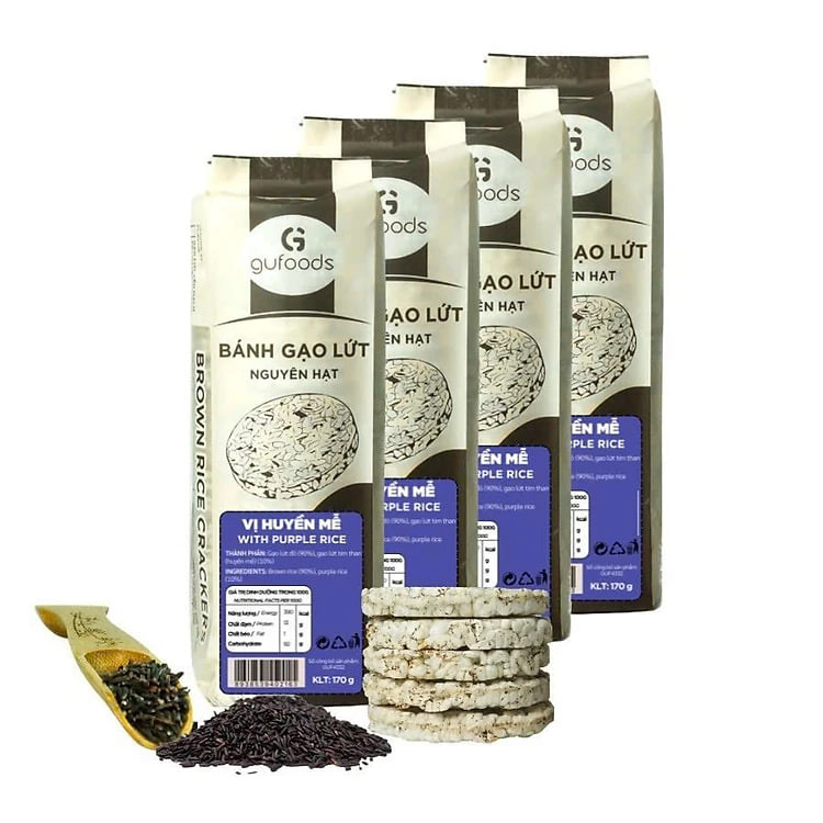 Combo 4 Gói Bánh Mix 4 Vị Huyền Mễ, Superfoods, Cỏ Ngọt, Muối Hồng, Bánh Gạo Lứt Ăn Kiêng Gufoods 170g - Bổ Sung Dinh Dưỡng Cho Người Ăn Chay, Ăn Kiêng, Ăn Vặt Healthy, Eatclean, Tập Gym