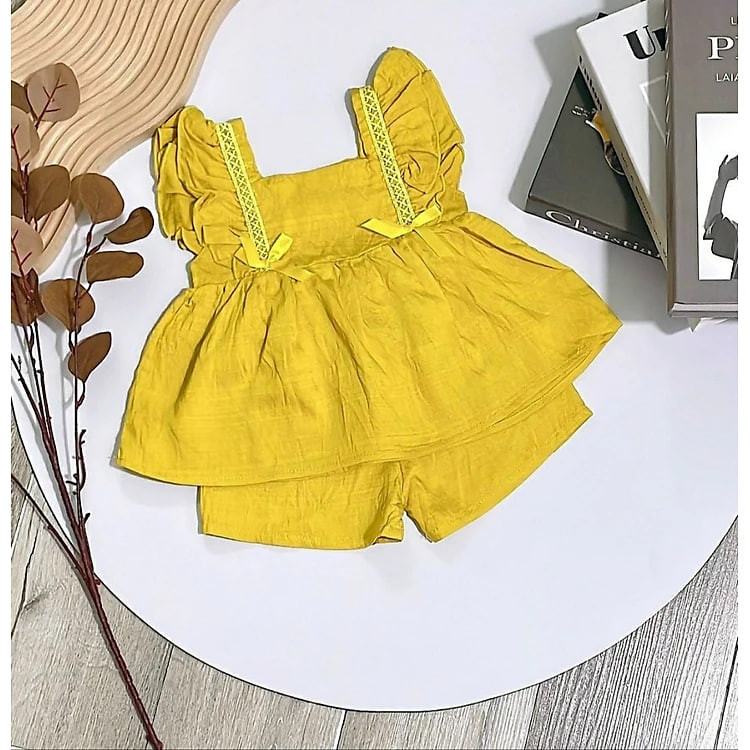 Đồ bộ bé gái, Bộ quần áo mùa hè cho bé gái tay cánh tiên dễ thương từ 18-35kg chất đũi mềm mịn mát