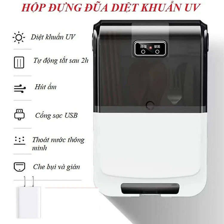 Hộp đựng đũa thìa muỗng dao khử khuẩn chống ẩm mốc dán tường , máy sấy dụng cụ nhà bếp tiệt trùng bằng tia UV - gia dụng thông minh