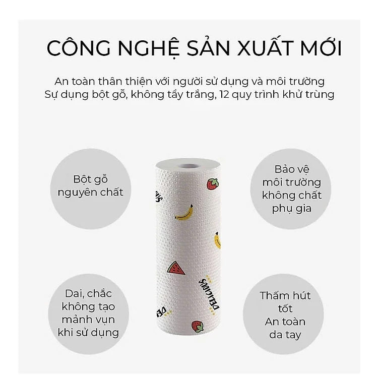 Khăn giấy cuộn đa năng lau bếp bát đĩa đồ gia dụng kích thước 20x25cm thấm hút tốt, dai khó rách, có thể tái sử dụng