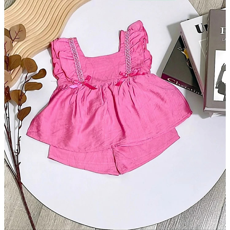 Đồ bộ bé gái, Bộ quần áo mùa hè cho bé gái tay cánh tiên dễ thương từ 18-35kg chất đũi mềm mịn mát