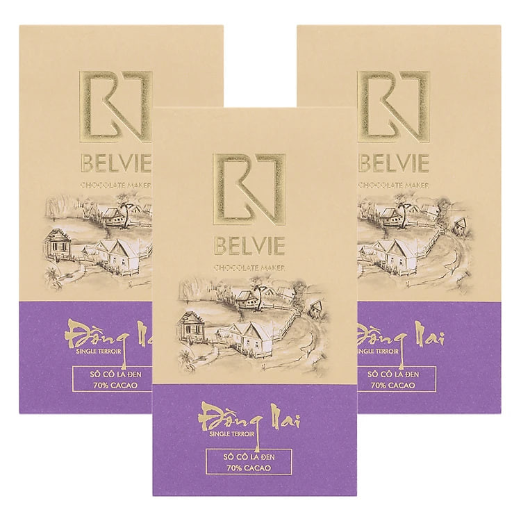 Bộ 3 Thanh Socola Đen Belvie - Đồng Nai (70% Cacao) (80g/Thanh)
