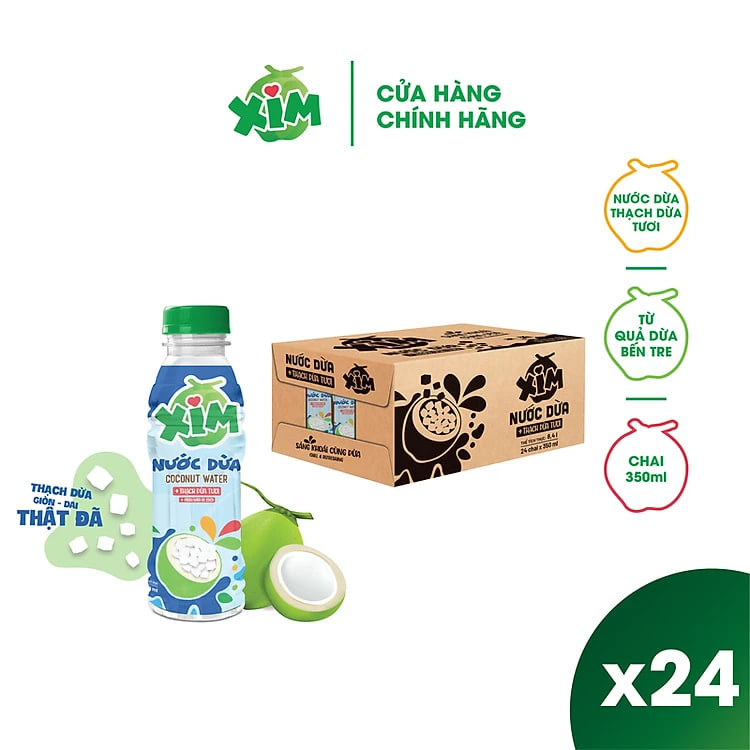 Thùng 24 Chai Nước Dừa Xim Có Thạch Chai PET 350ml