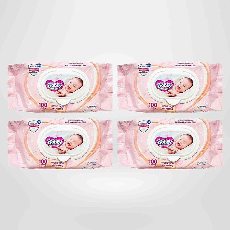 Combo Tiết Kiệm - 4 Gói Khăn Ướt Bobby Care Hương Dịu Nhẹ 100 Tờ/Gói
