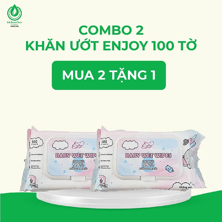 [MUA 2 TẶNG 1] COMBO 2 Khăn ướt ENJOY 100 tờ không mùi mềm mịn, dưỡng ẩm, tiện dụng an toàn cho bé