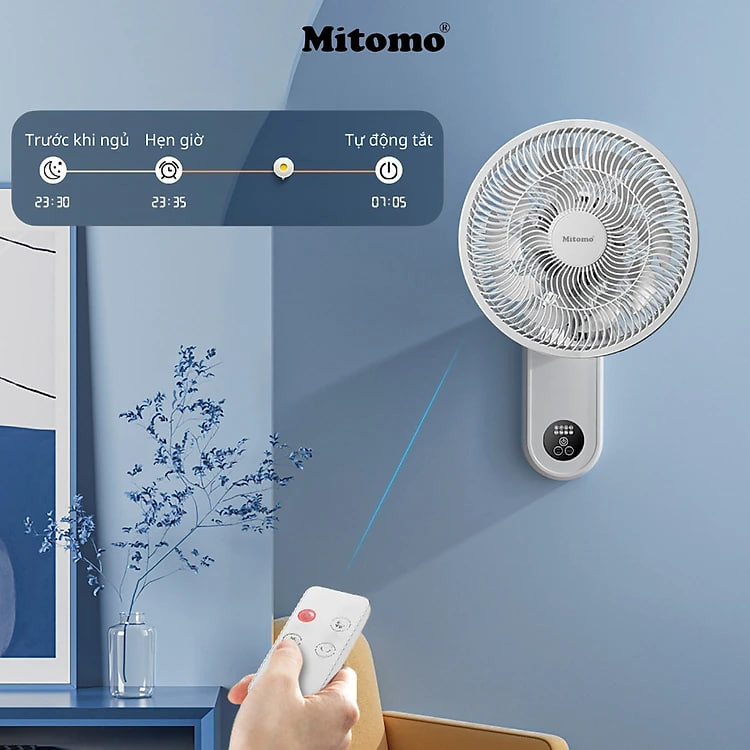 Quạt treo tường điện tử Mitomo FTT-60AEC, Động cơ AC hoạt động siêu êm hàng chính hãng- Bảo hành 2 năm