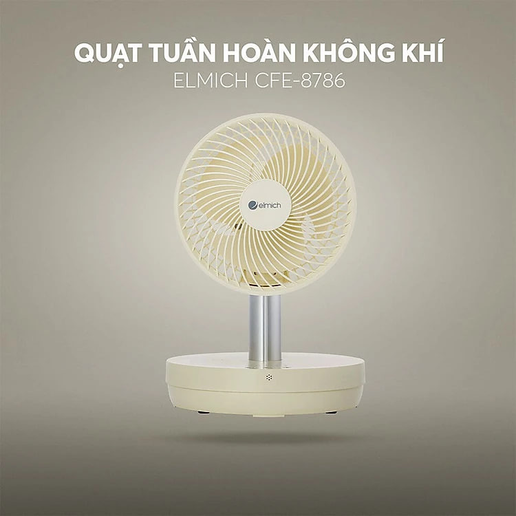 Quạt sạc tuần hoàn không khí Elmich CFE-8786, dung lượng pin lớn, hoạt động liên tục tới 10h, tạo nên luồng gió mạnh,  di chuyển linh hoạt 90° theo chiều ngang tạo luồng gió đa chiều, làm mát nhanh, dễ chịu - Hàng chính hãng
