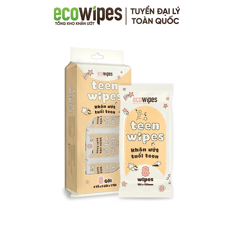 Khăn giấy ướt mini size EcoWipes gói 8 tờ không mùi nhỏ gọn tiện dụng cho học sinh sinh viên
