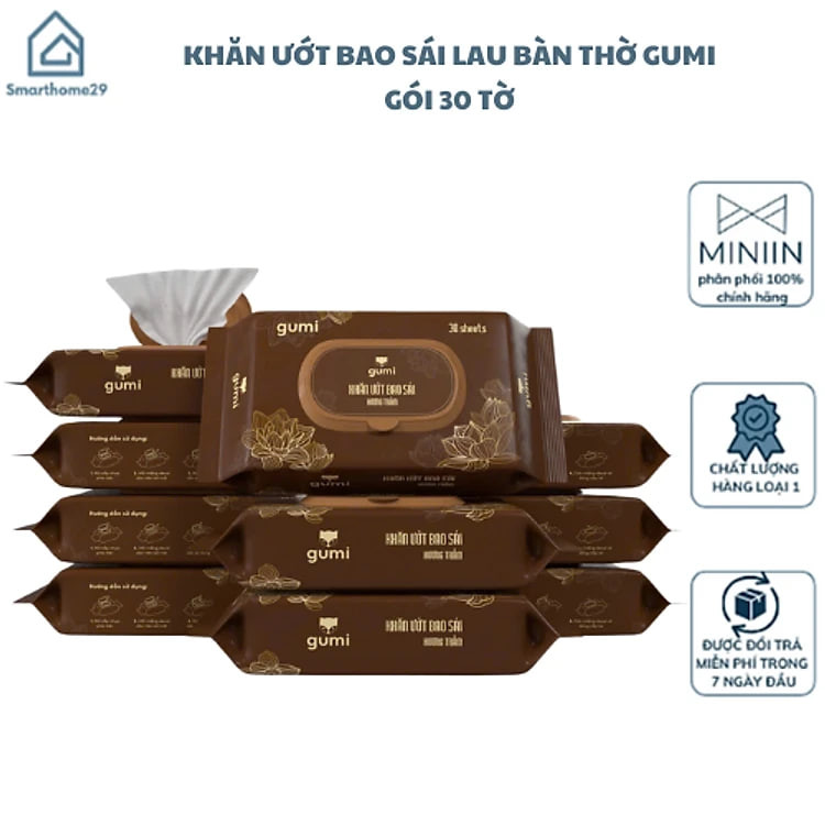 Khăn Ướt Lau Bàn Thờ Gumi - Khăn Ướt Bao Sái Hương Tràm, Kháng Khuẩn, Sạch Sẽ Tâm Linh - HÀNG CHÍNH HÃNG MINIIN