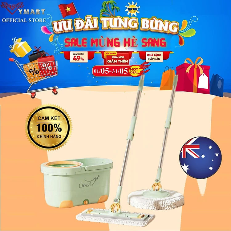 Bộ Cây Lau Nhà Thông Minh 360 Độ Dozzi DZA336 Kèm 4 Bông Lau - Hàng Chính Hãng