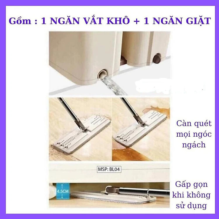 Bộ Cây Lau Nhà Tự Vắt 360 Độ, Siêu Nhanh - Chổi Lau Nhà Tách Nước, Cán Inox Chắc Chắn, Tiện Lợi, Sạch Gọn - Hàng Loại 1 - Chính Hãng MINIIN- Tặng Kèm 2 Bông Lau