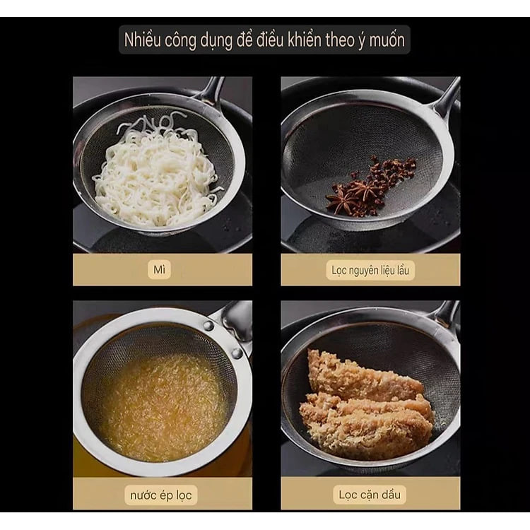 Dụng cụ Vợt dây lưới lọc bột lọc cặn cho dầu ăn và vớt hớt bọt loại lớn đáy sâu inox 304 cao cấp ( có nhiều size )