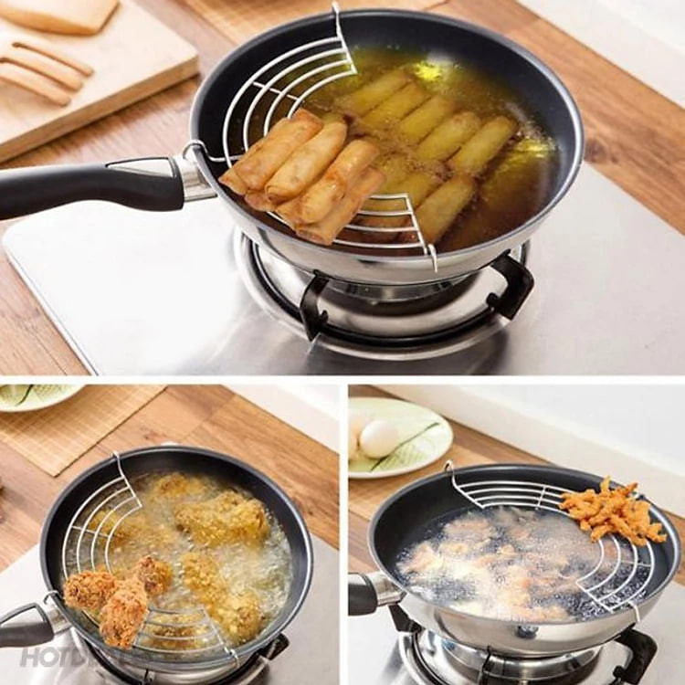Vỉ gác chảo ráo dầu mỡ chiên rán đồ ăn bằng inox không gỉ size 26cm, giá chiên ráo dầu vĩ gác chảo nồi chiên không dầu - Chính hãng