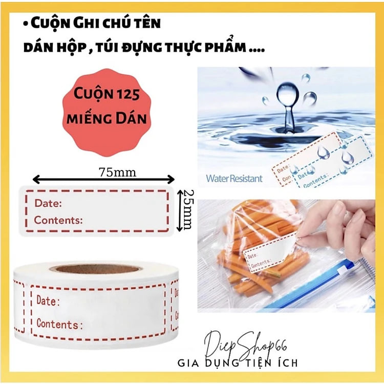 Cuộn Giấy Ghi Chú Tên Thực Phẩm Nhà Bếp, Dán Tên Lọ Gia Vị, Tên Túi Hộp Đựng Đồ Ăn Cuộn 125 Nhãn - HÀNG CHÍNH HÃNG MINIIN