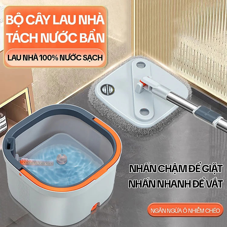 Bộ Cây Lau Nhà Tách Nước Bẩn KITIMOP N08 PRO - Thùng Lau Nhà Tự Vắt Thông Minh, Chổi Lau Nhà 360 Độ, Lau Sàn Làm Sạch