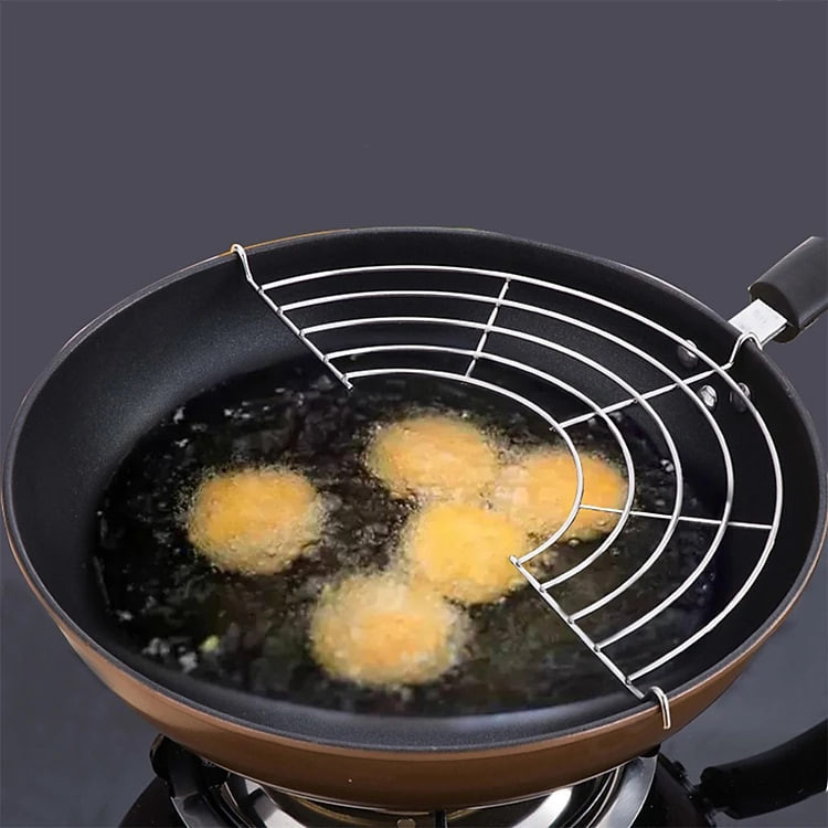 Vỉ gác chảo ráo dầu mỡ chiên rán đồ ăn bằng inox không gỉ size 26cm, giá chiên ráo dầu vĩ gác chảo nồi chiên không dầu - Chính hãng