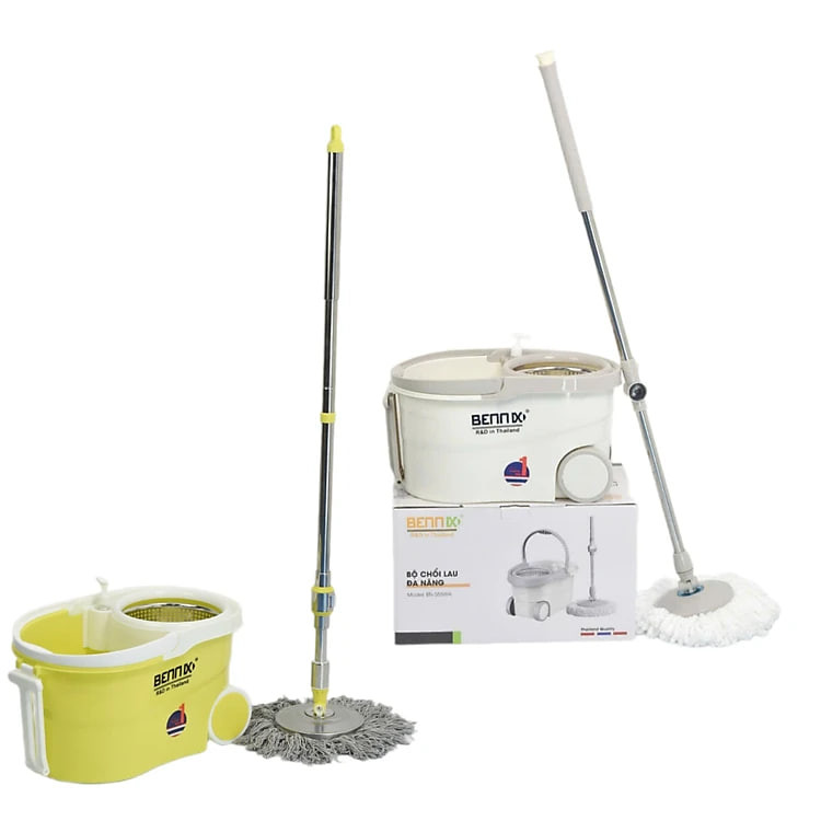 Bộ lau nhà cán Inox 304 Bennix Thái Lan BN-555WA xoay 360 có bánh xe lớn, bảo hành 12 tháng