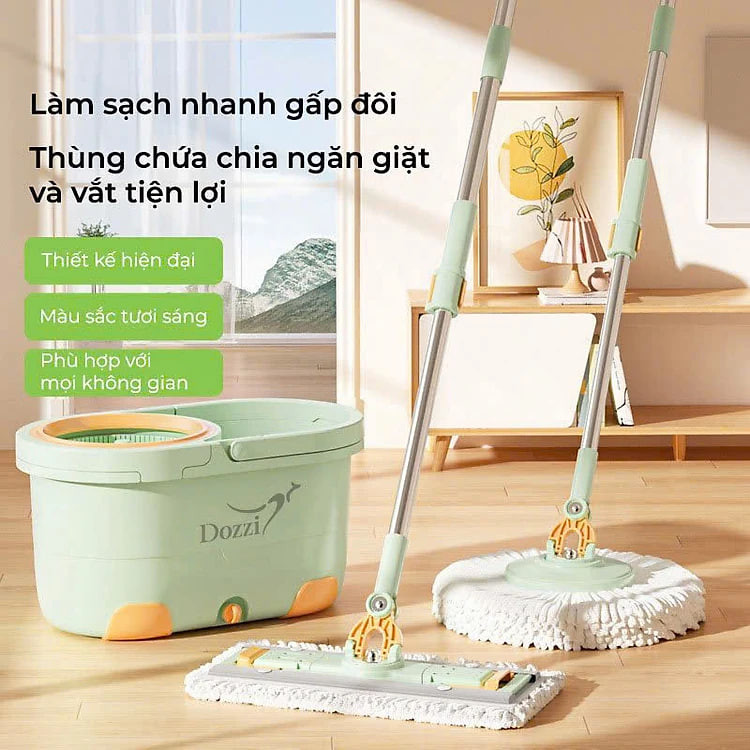 Bộ Cây Lau Nhà Thông Minh 360 Độ Dozzi DZA336 Kèm 4 Bông Lau - Hàng Chính Hãng