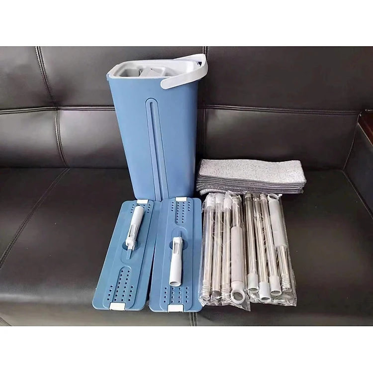 Cây lau nhà tự vắt thông minh, bộ lau nhà (1 thùng + 2 cây lau + 8 bông lau) đầu xoay 360 độ cao cấp