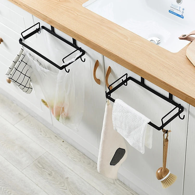 Kệ sắt treo rác cài cửa tủ bếp có 4 móc treo tiện dụng 26x15.3x7,7cm, chọn màu theo ý
