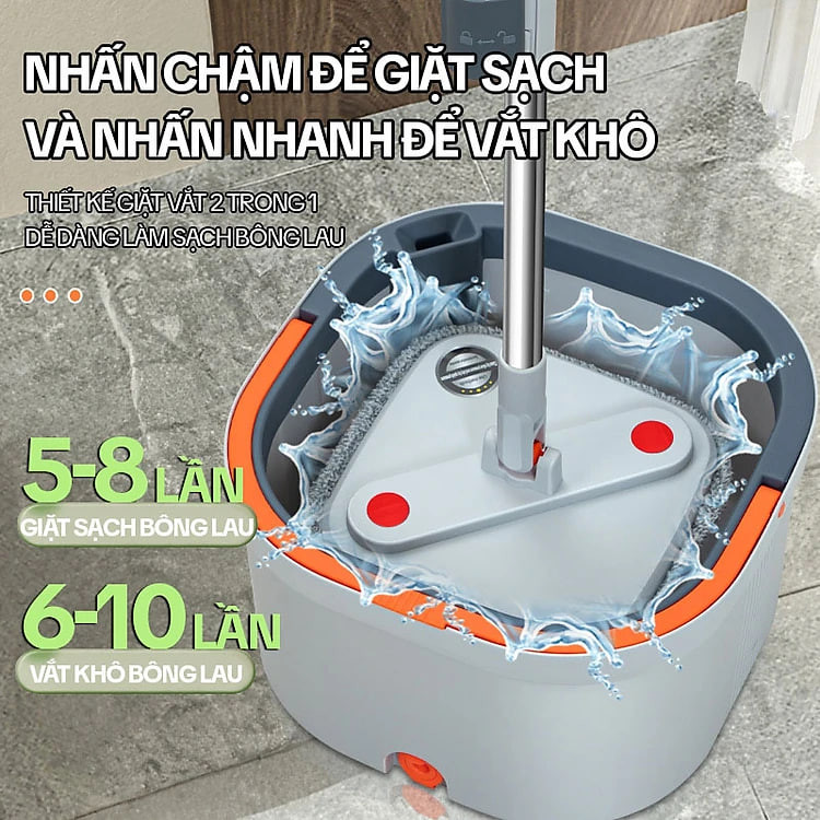 Bộ Cây Lau Nhà Tách Nước Bẩn KITIMOP N08 PRO - Thùng Lau Nhà Tự Vắt Thông Minh, Chổi Lau Nhà 360 Độ, Lau Sàn Làm Sạch