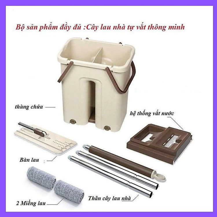 Bộ Cây Lau Nhà Tự Vắt 360 Độ, Siêu Nhanh - Chổi Lau Nhà Tách Nước, Cán Inox Chắc Chắn, Tiện Lợi, Sạch Gọn - Hàng Loại 1 - Chính Hãng MINIIN- Tặng Kèm 2 Bông Lau