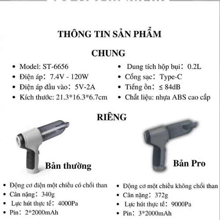 Máy Hút Bụi Cầm Tay Mini Tamashiho Nhật Bản 120W - Lực Hút 9000Pa, Bộ Lọc HEPA, Pin 4000mAh, Đa Chức Năng, HÀNG CHÍNH HÃNG MINIIN