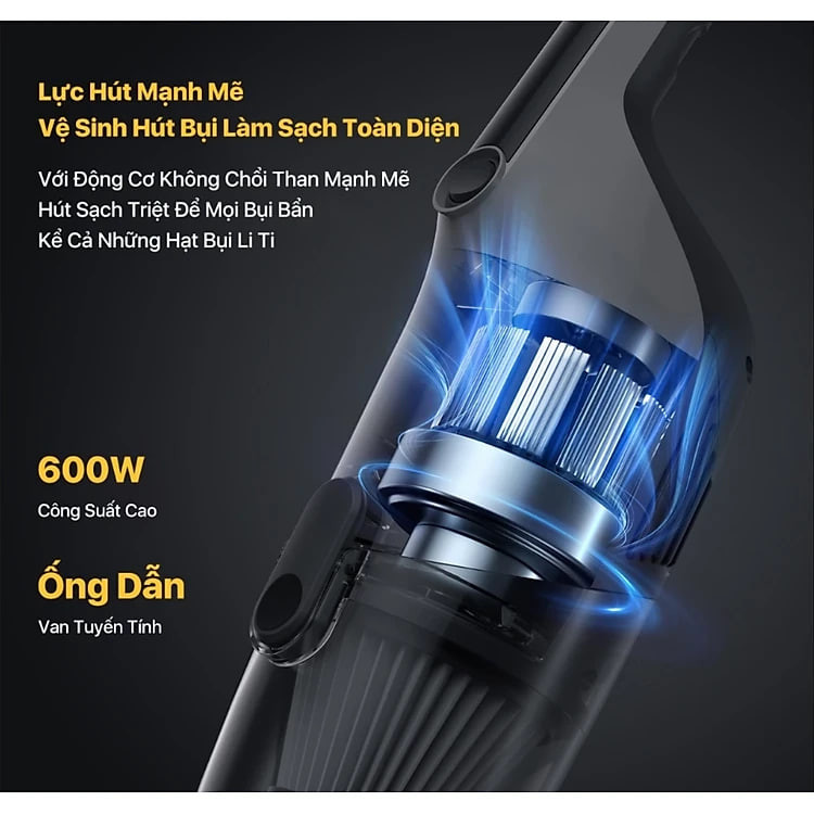 Máy hút bụi Deerma DX120C màu xám lực hút 16Kpa, Công suất 600W động cơ không chổi than {New 2025} - Hàng chính hãng