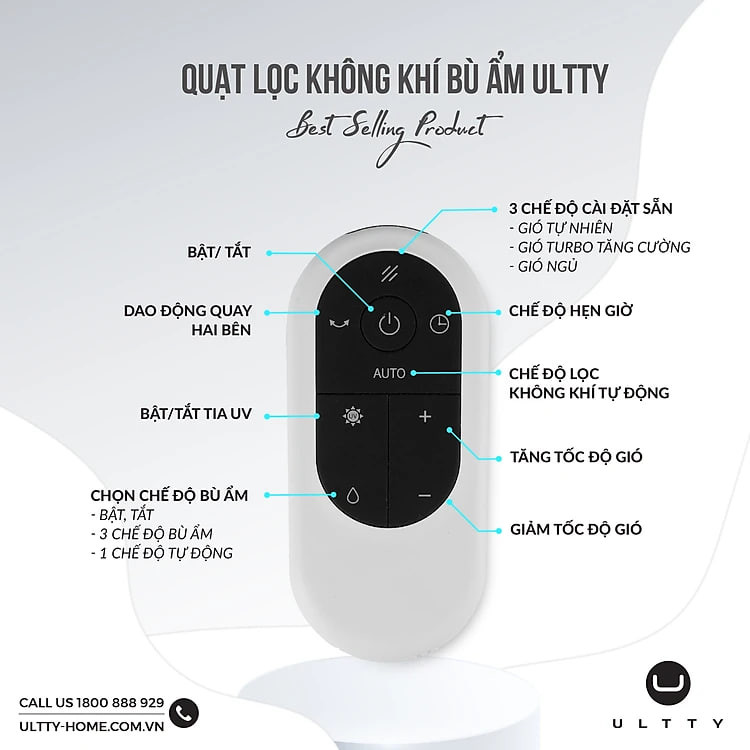 [Nhập CECAMP300KD1 giảm 300K] Combo Máy Lọc Không Khí Bù Ẩm ULTTY SKJ - CR022 Dạng Quạt, Khử Khuẩn Bằng Tia UV + Màng lọc HEPA H14 Nano Phân Tử Bạc - Hàng Chính Hãng