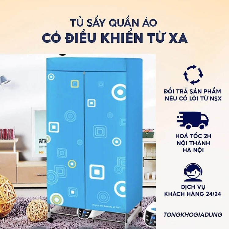 Tủ sấy quần áo khung inox 2 tầng có điều khiển từ xa, sấy quần áo nhanh khô có Bảo hành 12 tháng -  Hàng chính hãng