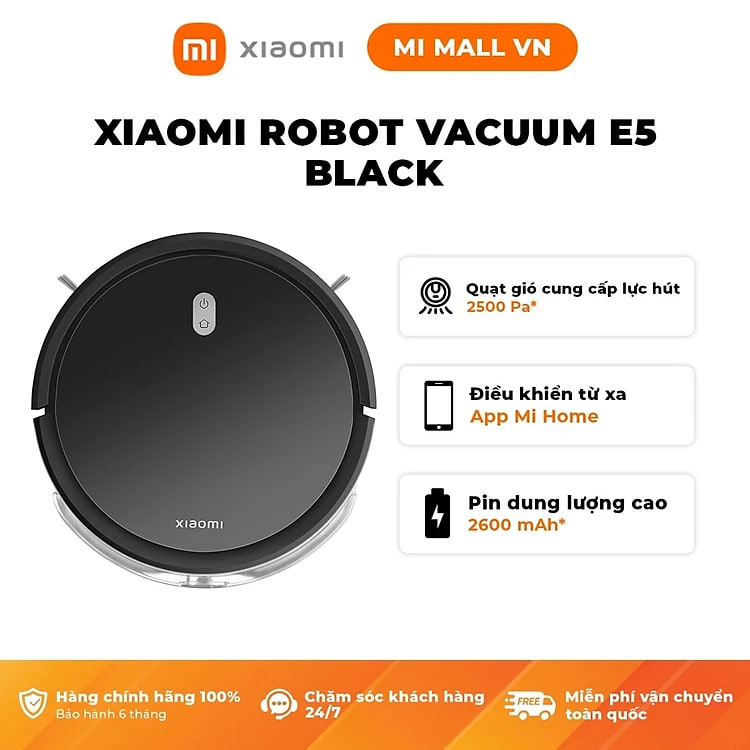 Robot Hút Bụi Lau Nhà Xiaomi Robot Vacuum E5 Black - Hàng Chính Hãng