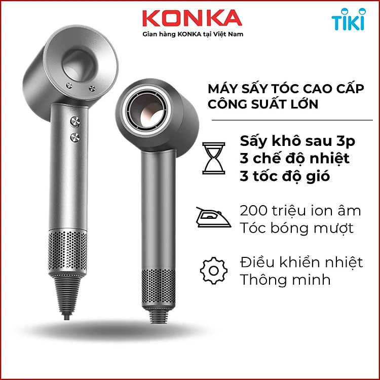 Máy sấy tóc công suất cao 1600W, máy sấy tóc ion âm, có chế độ sấy lạnh, kèm 5 đầu sấy tạo kiểu, BH 12 tháng - Hàng chính hãng
